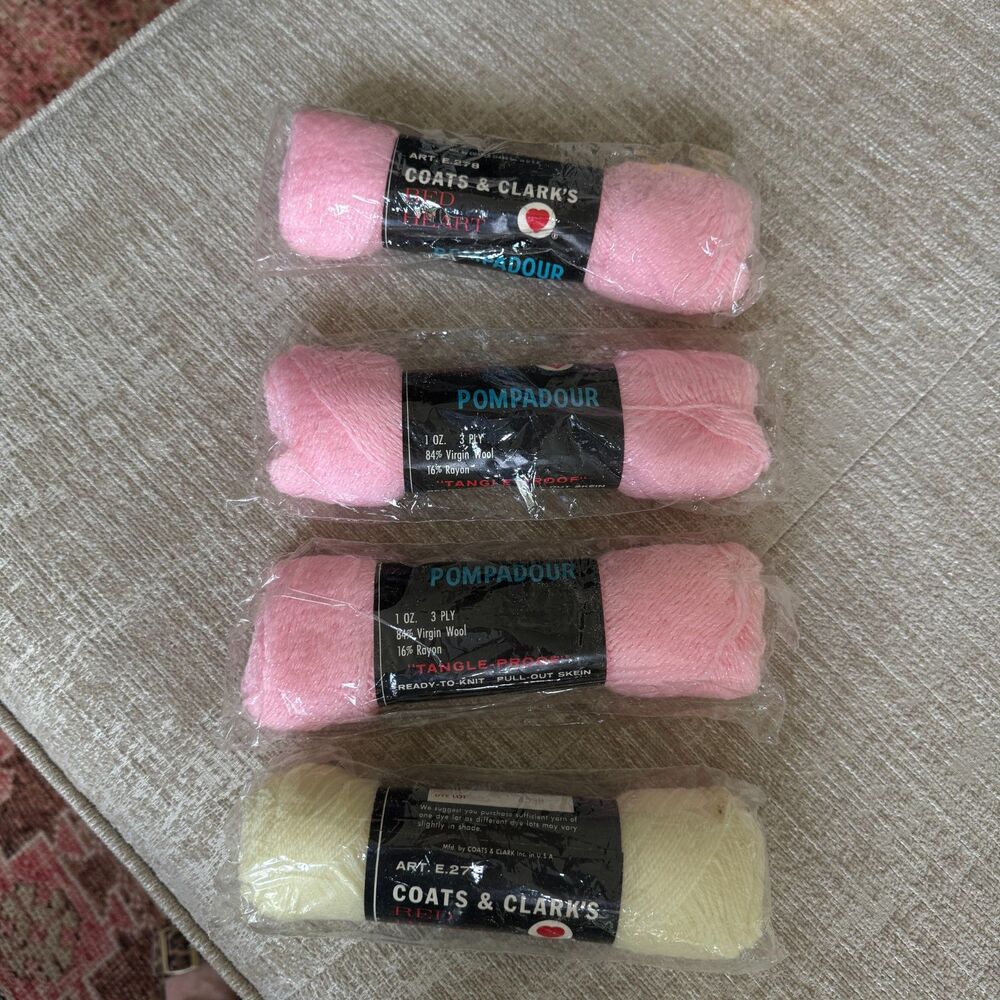 Vintage Red Heart Nylon100% Crimp-Set Nylon Yarn 3 of Baby Pink 723 1 Maize 4599